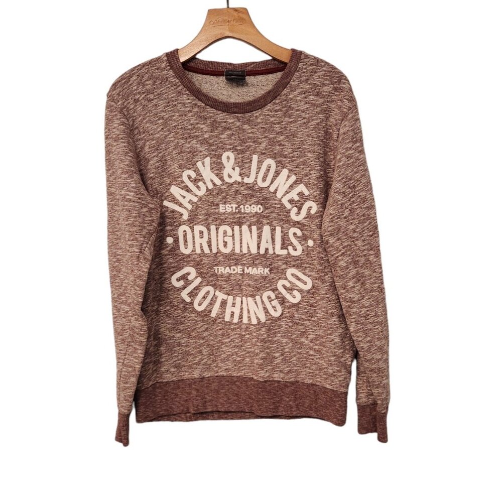 JACK & JONES Sweatshirt Red‎ Heathered Soft Activewear Unisex Medium EUC